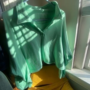 Mint green collared oversized sweatshirt with button detail - size XL